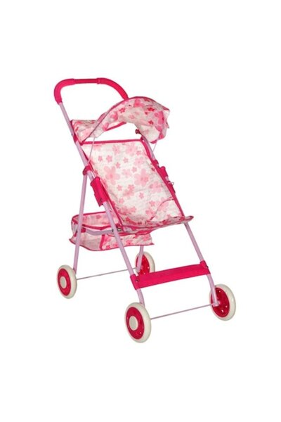 ANTBRO Carucior pentru papusi Antbro® tip umbrela cu schelet alb cu flori roz