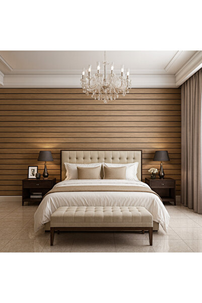 FiR&MeL Home 60cm x 280cm 1 Adet Kendinden Yapışkanlı krem Lambiri Desenli Duvar Paneli Kağıdı