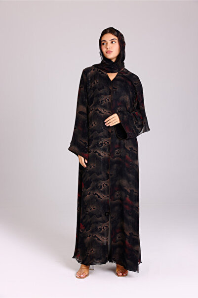 IKKXA Modern Shadow Prints Elegant Brown Abaya