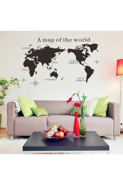 MaffStuff Autocolant decorativ perete Hartă a lumii cu busolă și avioane, autoadeziv 🌍✈️🧭