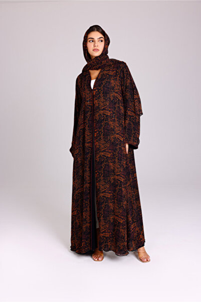 IKKXA Modern Blotch Prints Maxi Orange Abaya