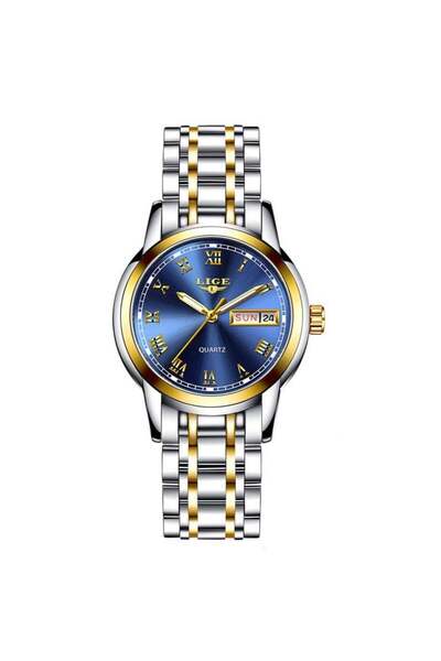 Lige Ceas de damă din oțel inoxidabil, cuarț elegant, analogic, cu afișaj dată, argintiu