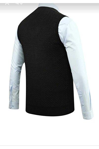 güncüoğlu Men's Steel Knitted Sweater with Patterned Front and V-Neck