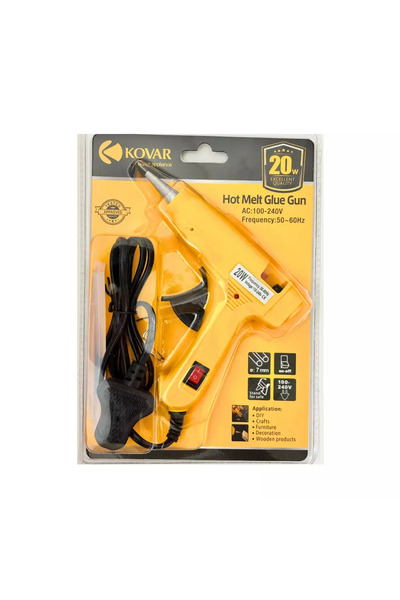 Kovar مسدس غراء ساخن صغير مزود بعصا غراء مقاس 7 مم بقوة 20 وات للإصلاحات السريعة - لون أصفر