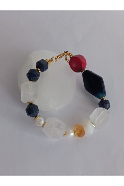 LemaStone سوار من الحجر الطبيعي؛ مصمم من الكوارتز الشفاف، واللازورد، والعقيق،...