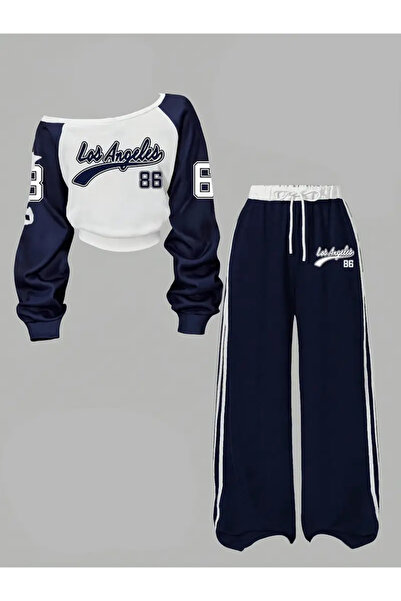 npLStore Set de îmbrăcăminte pentru fete LA 86, cu imprimeu, cu gât barcă, hanorac, pantaloni de trening, sus și jos