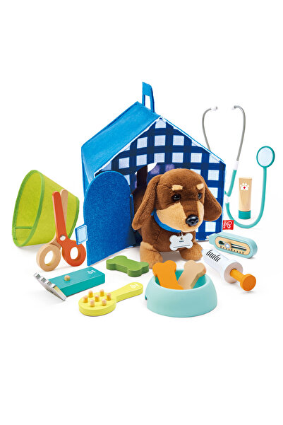 Hape Jucarie - Set veterinar pentru clinica de ingrijire a cateilor (16 piese)