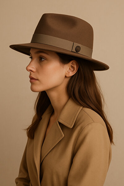 CosmoOutlet Panama Fedora Trilby Model Classic Adjustable Khaki Color Women's Hat