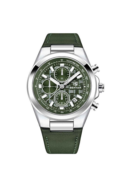 Benyar Ceas bărbătesc BY-5206, cronograf cu quartz, lux, curea din piele, 3Ba...