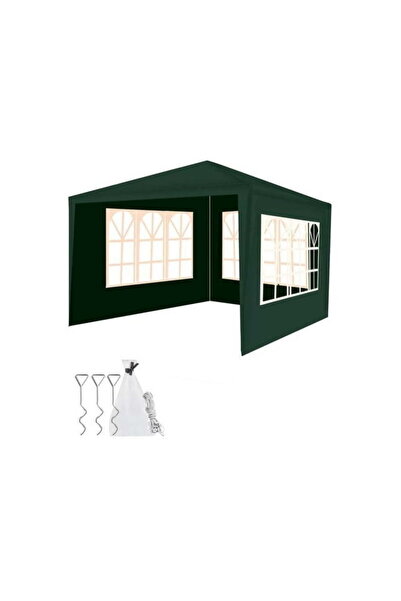 Selgot Garden Pavilion, 3 x 3 x 2.5 m, with 3 side walls, dark green