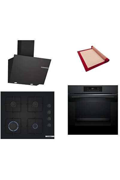 Siyah 3 lü Ankastre Set (HJG852YT0T-POP6C6P30O-DWK66PJ60T) 3D Fry - Pişirme Matı ile