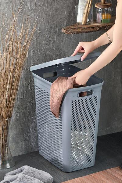 Poomy Çamaşır Sepeti Slim İnce Dar Alan Banyo Kirli Sepeti Kapaklı Plastik Kirli Çamaşır Kutusu