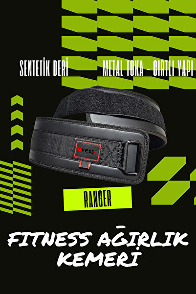 AVESSA Ranger Fitness Ağırlık Kemeri Sentetik Deri Cırtlı Metal Tokalı Bel De...
