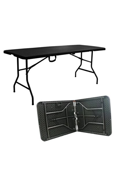 Selgot Folding Garden Table, Dimensions 180x74x74, Black Color with Rattan Look