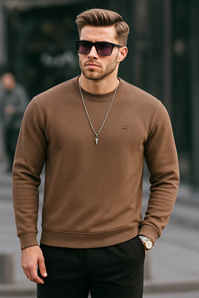 SILVANO Erkek Basic Pamuklu Salaş Kışlık Kahve Sweatshirt