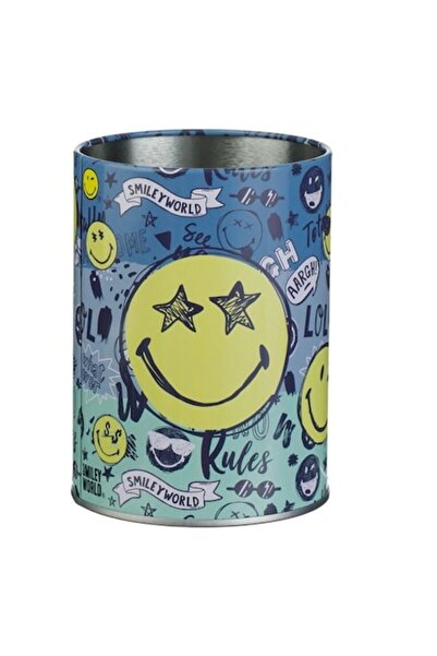 ANTBRO Suport metalic pentru pix – Design emoji albastru – Ø 7,5 × 10,5 cm – Accesoriu de birou pentru studenți