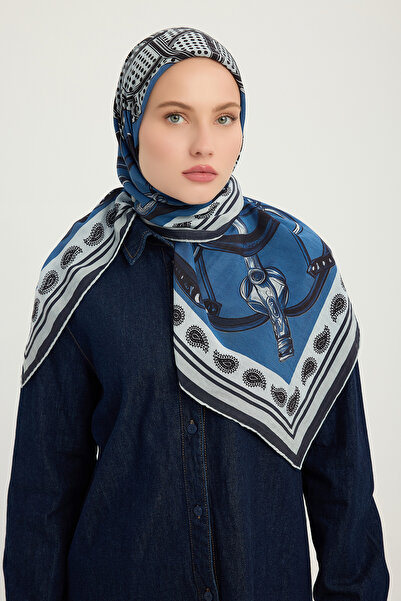 Schaless Εθνόσημο της Σουαρίνης - Ναυτικό Μπλε - Φουλάρι Βισκόζης με Σχέδιο V...