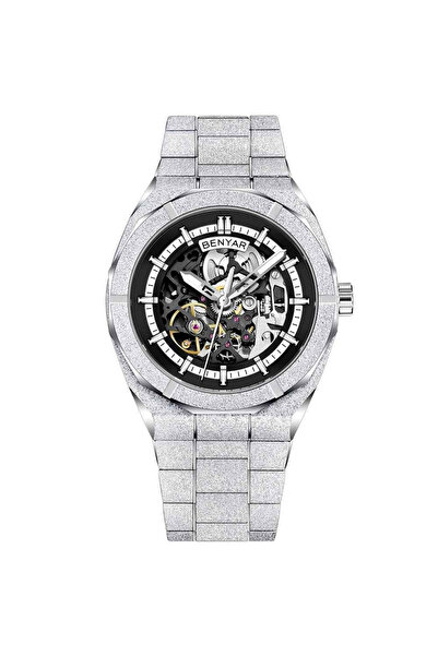 Benyar Ceas bărbătesc BY-5212M, mecanic automat, schelet, oțel inoxidabil, sticlă minerală călită