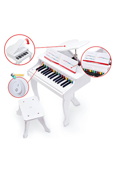 Hape Jucarie din lemn pentru copii - Pian mare alb, copii varsta 3 ani+,6 ani+