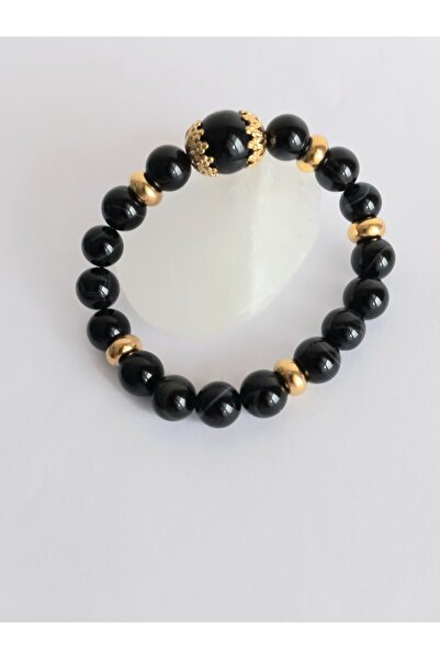 LemaStone سوار من الحجر الطبيعي؛ مصمم بحجر العقيق وقطع فاصلة بلون الذهب الفول...