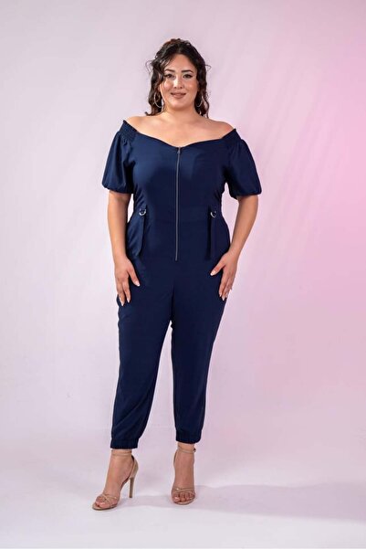 Roxxlen 1111050 Γυναικεία φόρμα μεγάλου μεγέθους με τσέπες με φερμουάρ Ναυτικό μπλε