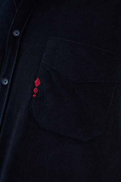 Mcr Plain Slim Fit Embroidery Detailed Velvet Men's Shirt Navy Blue - 27109.25K