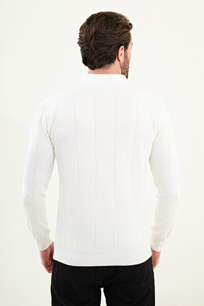 Mcr Striped Slim Fit Lapel Collar Men's Sweater Ecru - 11572.25K