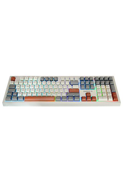Everest KM-78 Rena Krem/Gri/Kahve Kablosuz 2.4 + BT RGB Sessiz Q Su Dayanıklı Klavye + Mouse Set