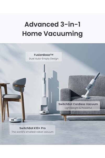 SwitchBot Robot Vacuum and Cordless Vacuum Cleaner K10+ Pro Combo