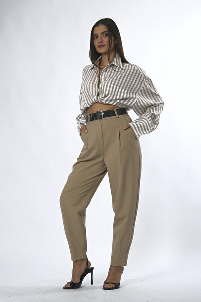 ABBRA Women's Slouchy Belted Fabric Pants