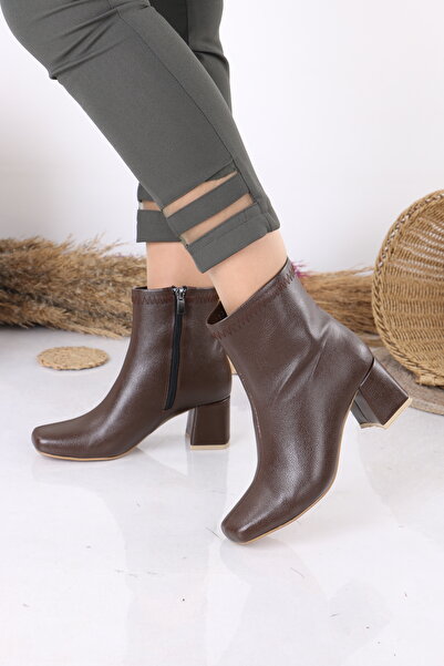 Weynes Γυναικείες μπότες με τακούνι 6 εκ. με τακούνι, καφέ δέρμα, ελαστικές μπότες WSB1136