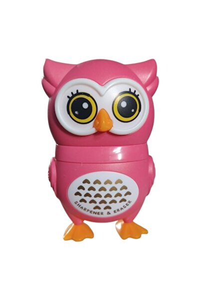 Vision XXI Ascuțitoare cu radieră, recipient, formă de bufniță, Vision XXI, roz