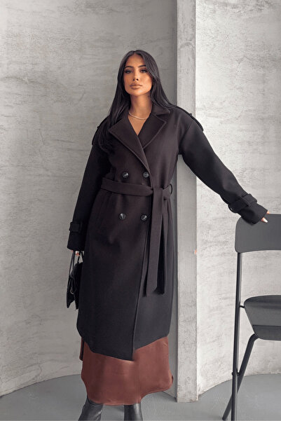 giyimmasalı Imported Cashmere Fabric Long Coat - Black