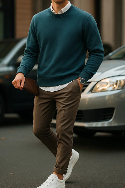 SILVANO Erkek Uzun Kollu Kışlık Comfort Mavi Bol Sweatshirt