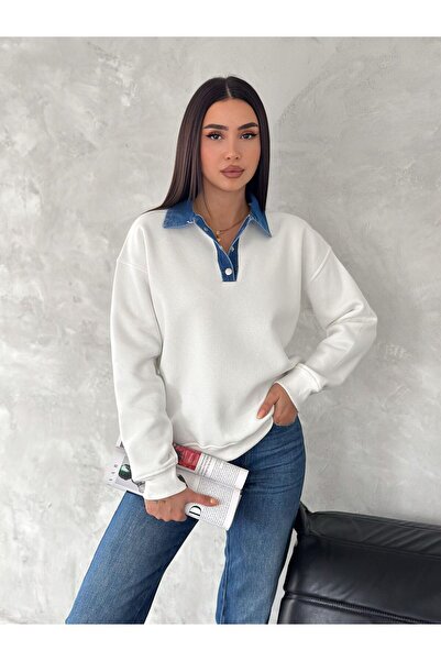 Noa Noa Φούτερ με μακρύ μανίκι με λεπτομέρεια από τζιν γιακά