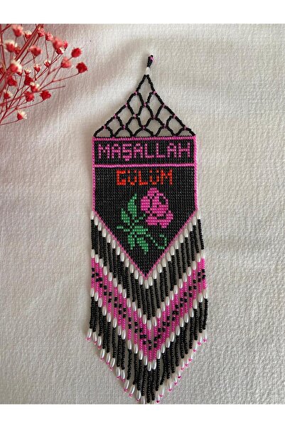 Handmade KUM BONCUK EL İŞİ PEMBE ÇİÇEKLİ ARABA AKSESUARI