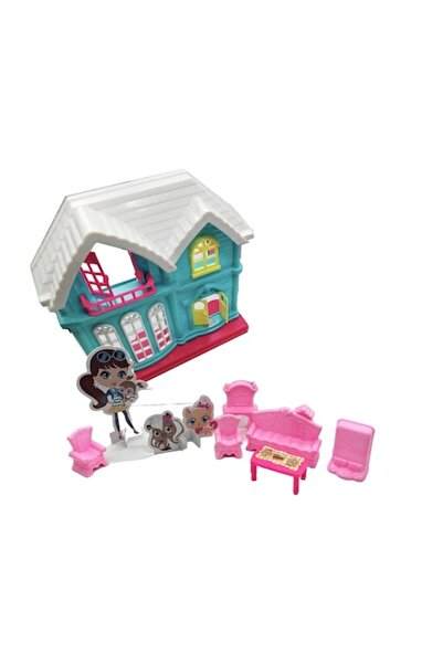 Vision XXI Casă de păpuși cu 7 accesorii, 30x22 cm, Albastră, VisionXXI