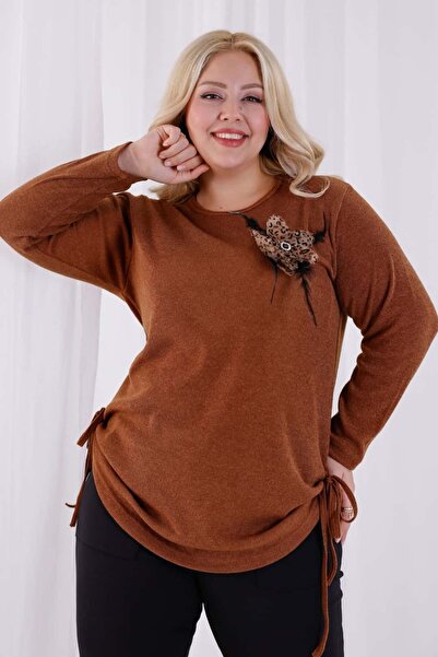 tarzımsüper Γυναικεία μπλούζα πλεκτή με λεπτομέρεια λουλουδιών με μαλακή υφή με κορδόνια στο πλάι