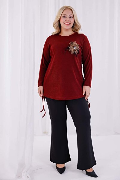 tarzımsüper Γυναικεία μπλούζα πλεκτή με λεπτομέρεια λουλουδιών με μαλακή υφή με κορδόνια στο πλάι