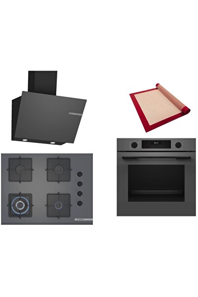 Bosch Gri 3 lü Ankastre Set (HUA717BN0T-POH7C9P30O-DWK66PJ70T) Buhar Destekli - Pişirme Matı ile