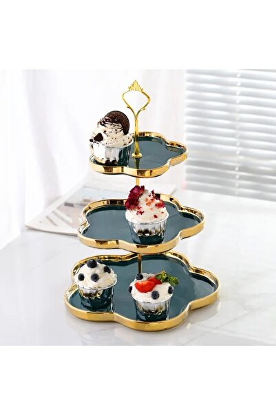 Trendy's Fruit/snack tray, three-tiered, green-gold