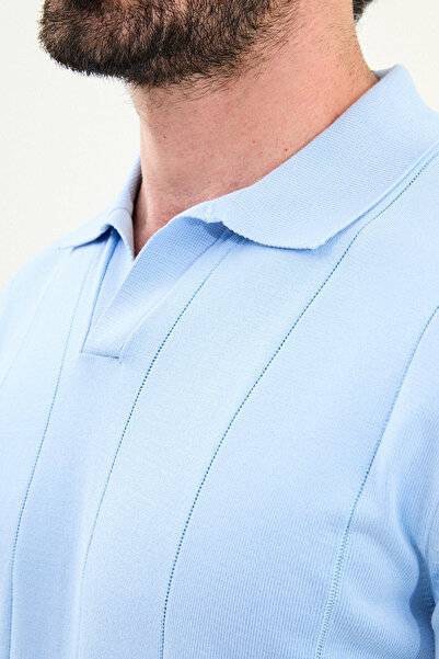 Mcr Striped Slim Fit Lapel Collar Men's Sweater Blue - 11572.25K