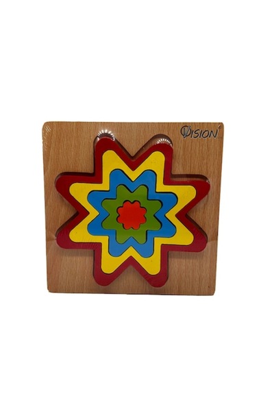 Vision XXI Joc de sortare din lemn cu forme geometrice, 15x15cm, Stea,