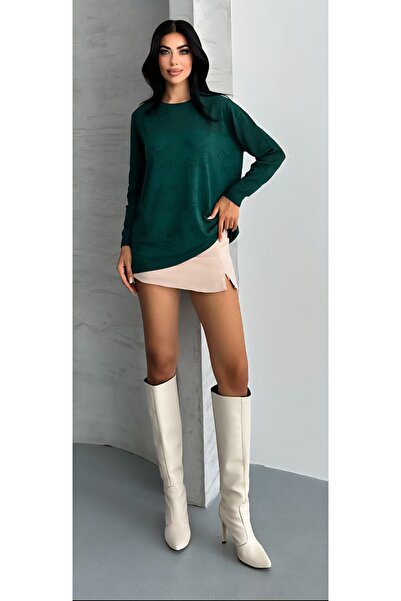 GALA WOMAN Pulover tricotaj ajurat cu mâneci lungi cu detalii din plasă