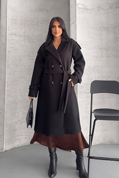 giyimmasalı Imported Cashmere Fabric Long Coat - Black