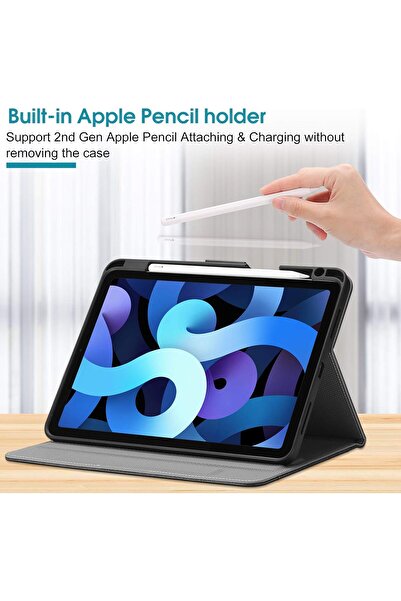 PROCASE iPad Air 4/5 10.9" Leather Folding Case with Apple Pencil Holder - Black (Polyurethane)