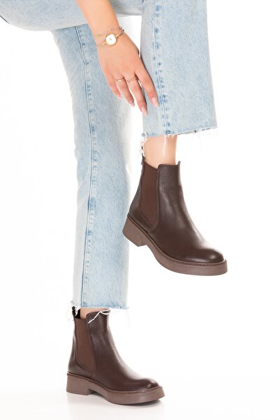 Gondol Hakiki Deri Çift Lastikli Günlük Hafif Bot Shakira Kahverengi