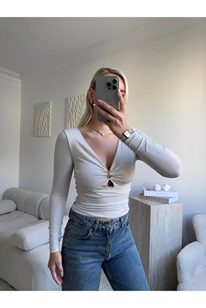 Zora Butik Göğüs Aksesuar Halka Crop - BEJ