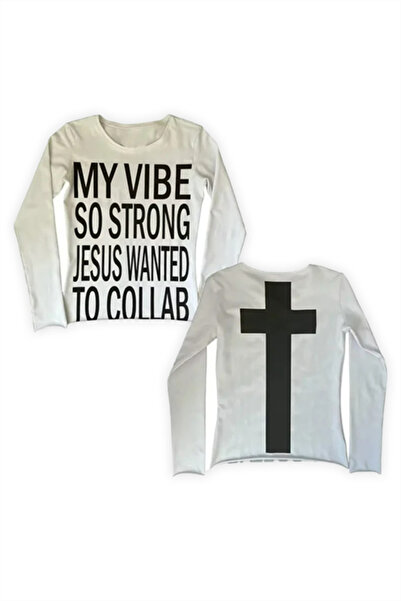Karakedi Білий My Vibe Cross з принтом на спині Y2K з довгими рукавами Crop