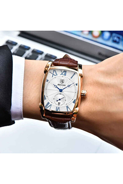 Benyar Ανδρικό ρολόι BY-5114M, quartz PE47, ορθογώνιο καντράν 41,7 mm, δερμάτινο λουράκι, γυαλί Hardlex